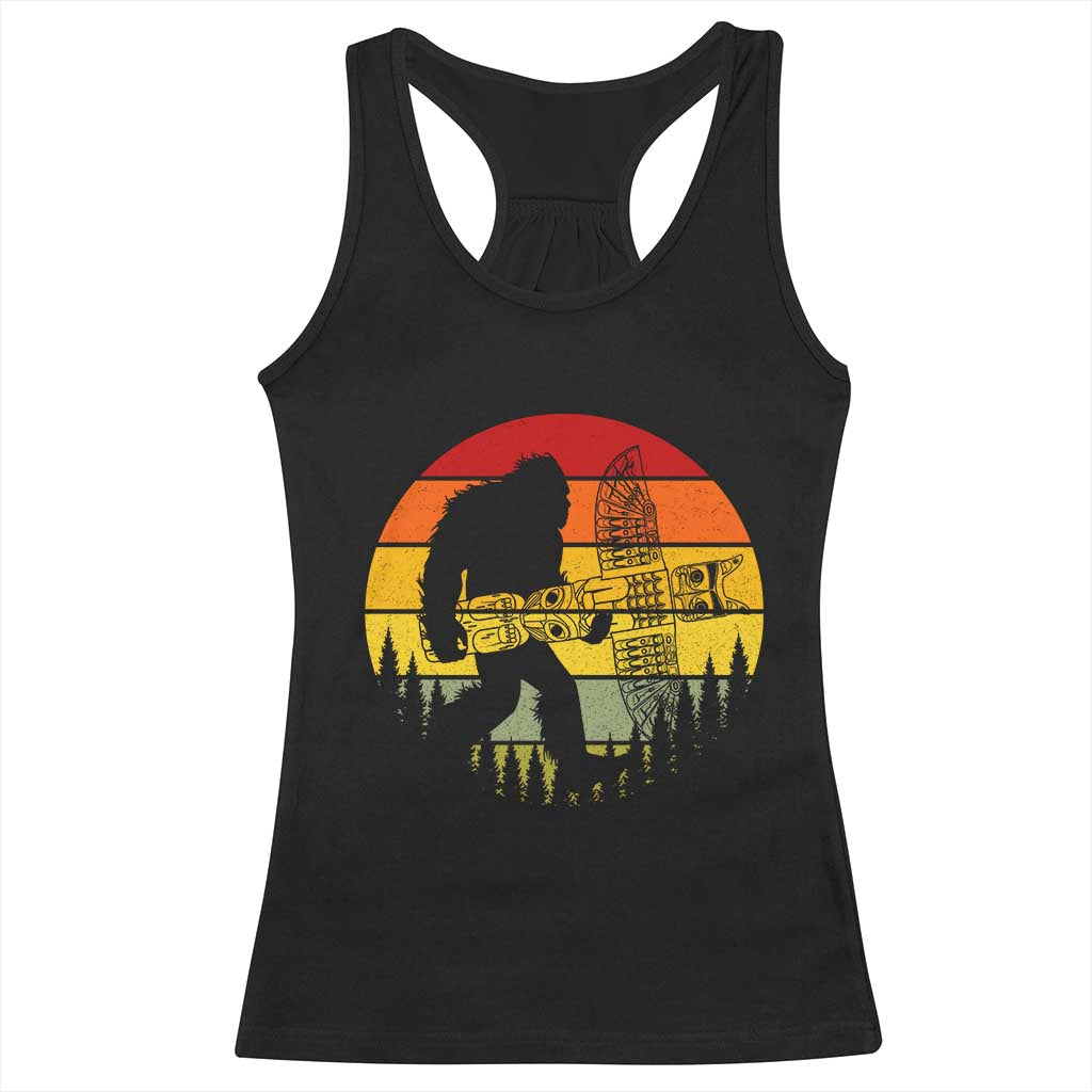 Vintage Pacific Northwest Bigfoot With Totem Pole Racerback Tank Top TS12 Black Print Your Wear