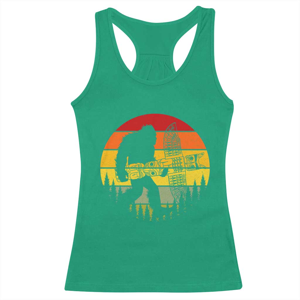 Vintage Pacific Northwest Bigfoot With Totem Pole Racerback Tank Top TS12 Irish Green Print Your Wear