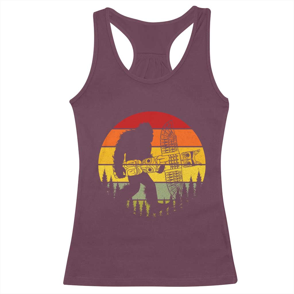 Vintage Pacific Northwest Bigfoot With Totem Pole Racerback Tank Top TS12 Maroon Print Your Wear