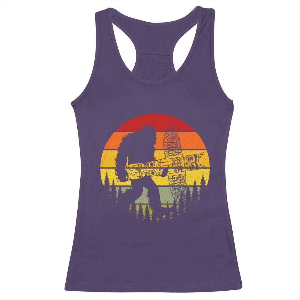 Vintage Pacific Northwest Bigfoot With Totem Pole Racerback Tank Top TS12 Purple Print Your Wear