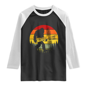 Vintage Pacific Northwest Bigfoot With Totem Pole Raglan Shirt TS12 Black White Print Your Wear