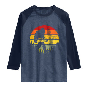 Vintage Pacific Northwest Bigfoot With Totem Pole Raglan Shirt TS12 Heather Denim Navy Print Your Wear