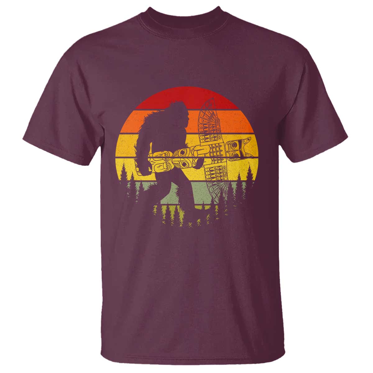 Vintage Pacific Northwest Bigfoot With Totem Pole T Shirt TS12 Maroon Print Your Wear