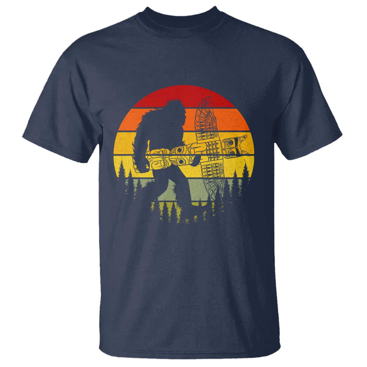 Vintage Pacific Northwest Bigfoot With Totem Pole T Shirt TS12 Navy Print Your Wear