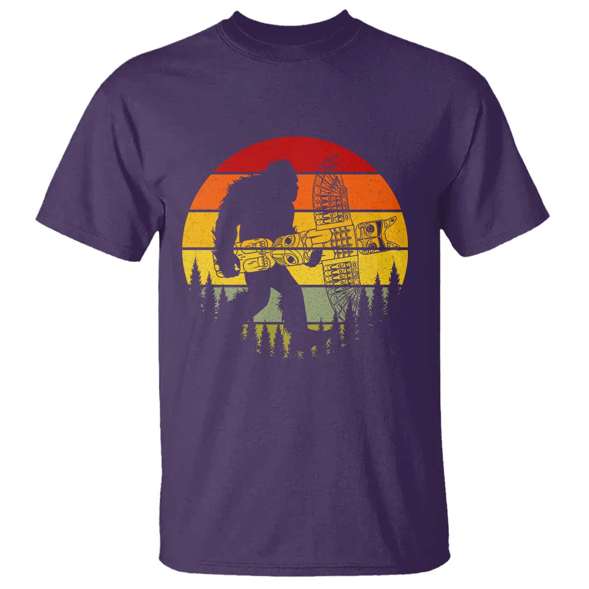 Vintage Pacific Northwest Bigfoot With Totem Pole T Shirt TS12 Purple Print Your Wear