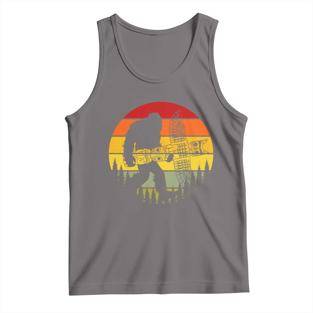 Vintage Pacific Northwest Bigfoot With Totem Pole Tank Top TS12 Deep Heather Print Your Wear