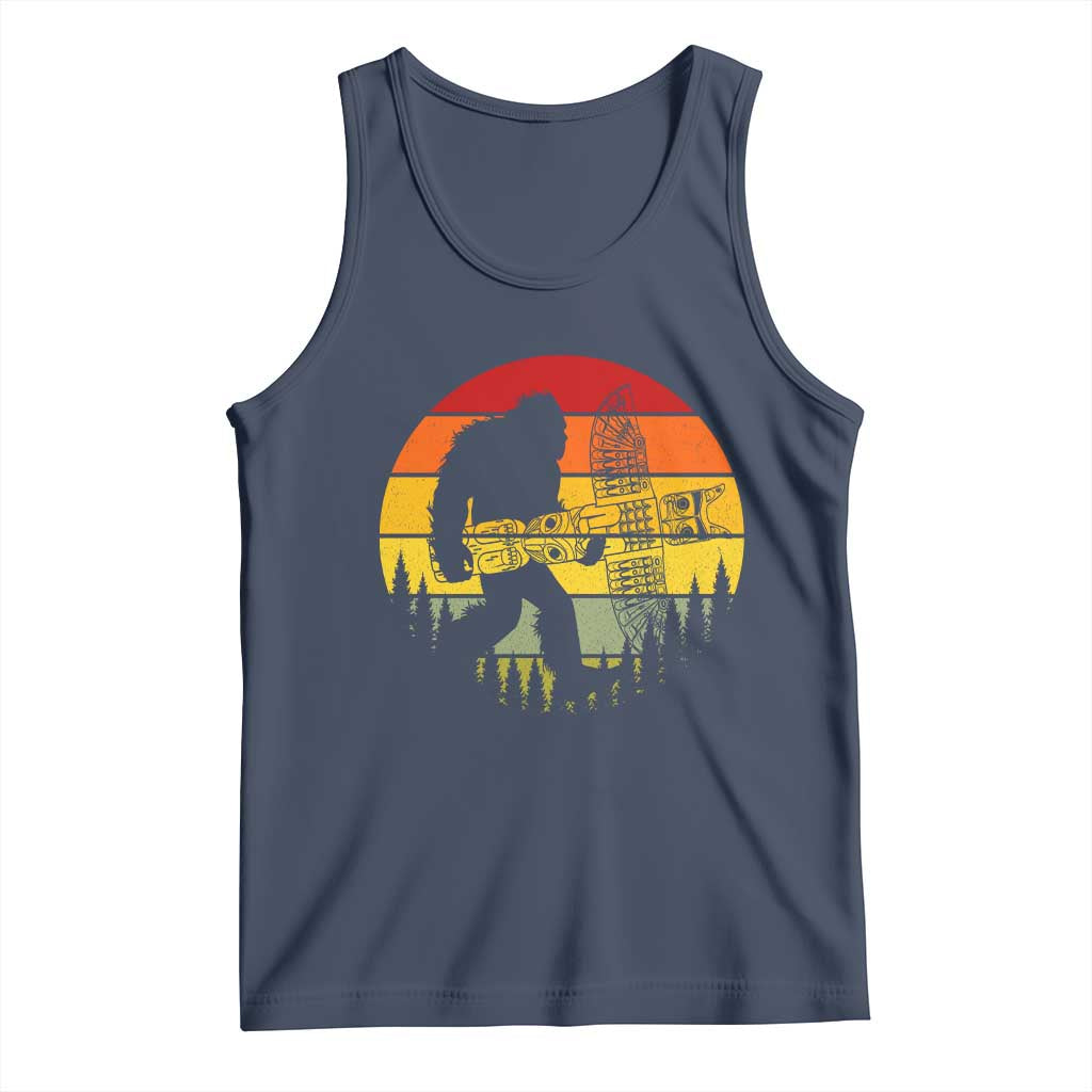 Vintage Pacific Northwest Bigfoot With Totem Pole Tank Top TS12 Navy Print Your Wear