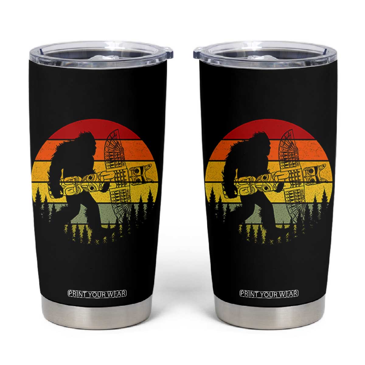 Vintage Pacific Northwest Bigfoot With Totem Pole Tumbler Cup TS12 Black Print Your Wear