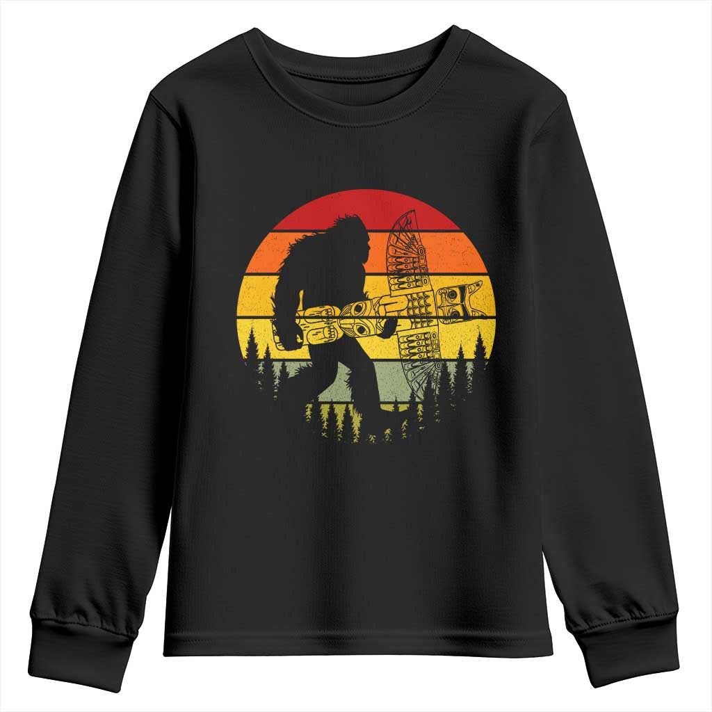 Vintage Pacific Northwest Bigfoot With Totem Pole Youth Sweatshirt TS12 Black Print Your Wear