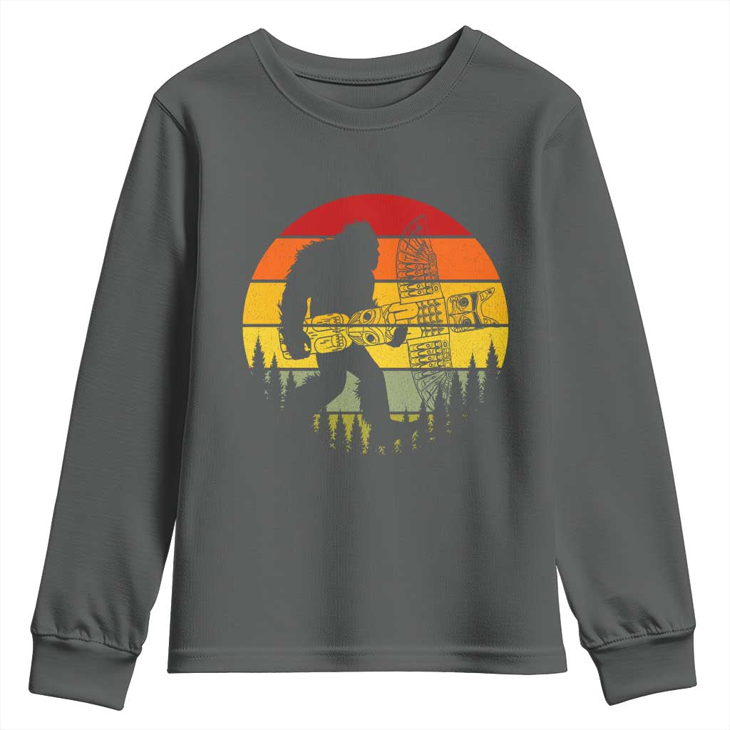 Vintage Pacific Northwest Bigfoot With Totem Pole Youth Sweatshirt TS12 Dark Heather Print Your Wear