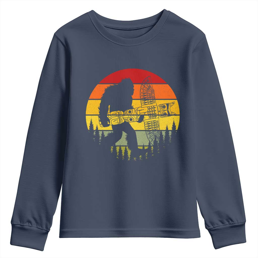 Vintage Pacific Northwest Bigfoot With Totem Pole Youth Sweatshirt TS12 Navy Print Your Wear