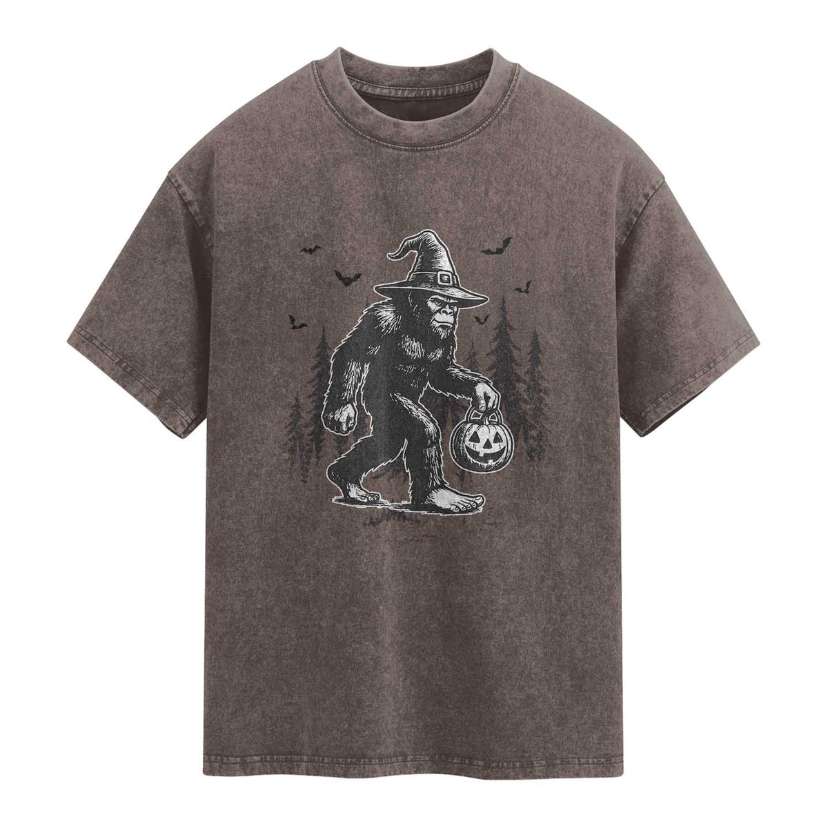 Funny Halloween Gift Washed Cotton T-Shirt Bigfoot Witch Costume