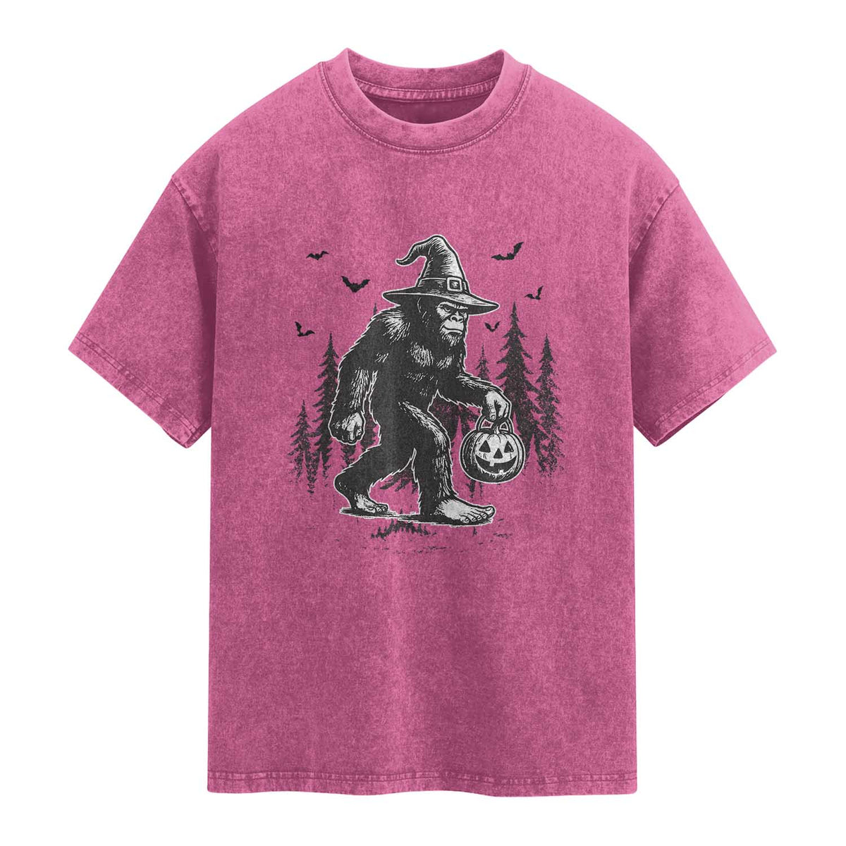 Funny Halloween Gift Washed Cotton T-Shirt Bigfoot Witch Costume