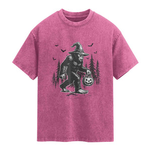 Funny Halloween Gift Washed Cotton T-Shirt Bigfoot Witch Costume