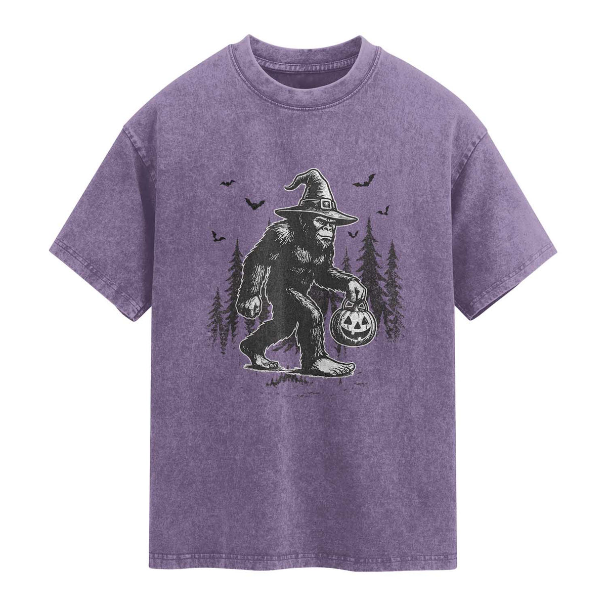Funny Halloween Gift Washed Cotton T-Shirt Bigfoot Witch Costume