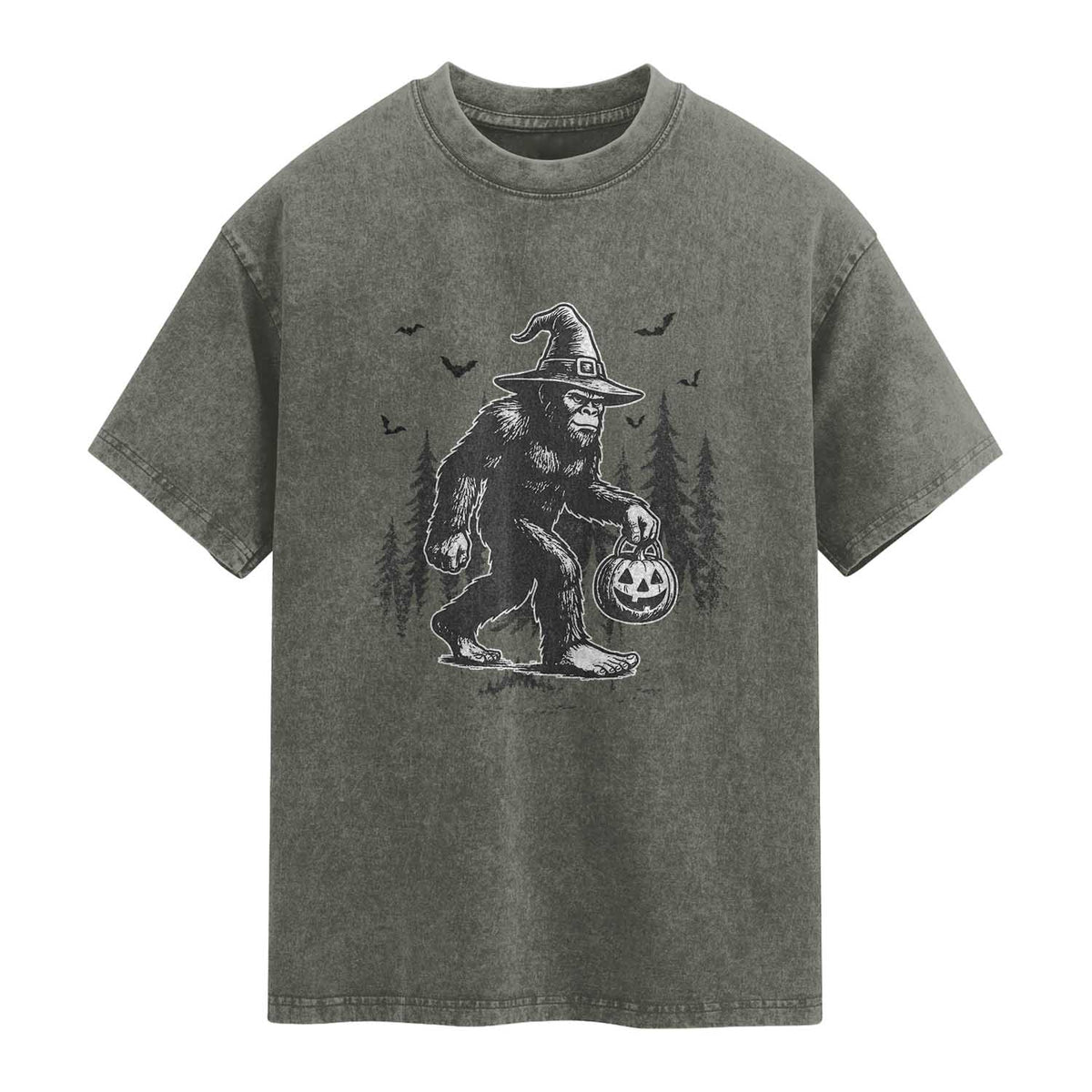 Funny Halloween Gift Washed Cotton T-Shirt Bigfoot Witch Costume