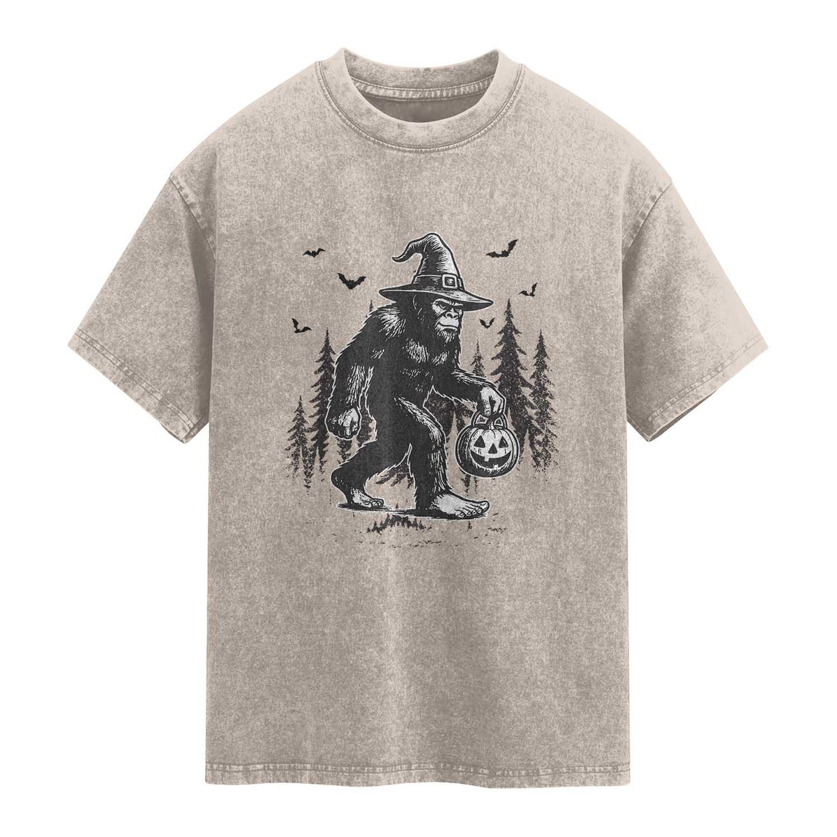 Funny Halloween Gift Washed Cotton T-Shirt Bigfoot Witch Costume