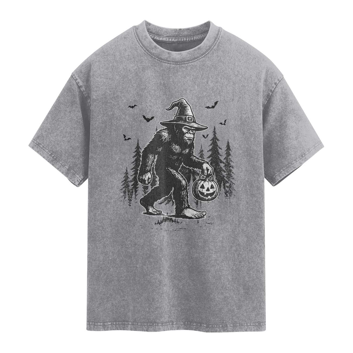 Funny Halloween Gift Washed Cotton T-Shirt Bigfoot Witch Costume