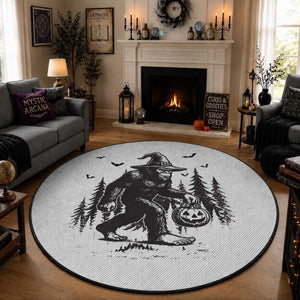 Funny Halloween Gift Round Rug Bigfoot Witch Costume