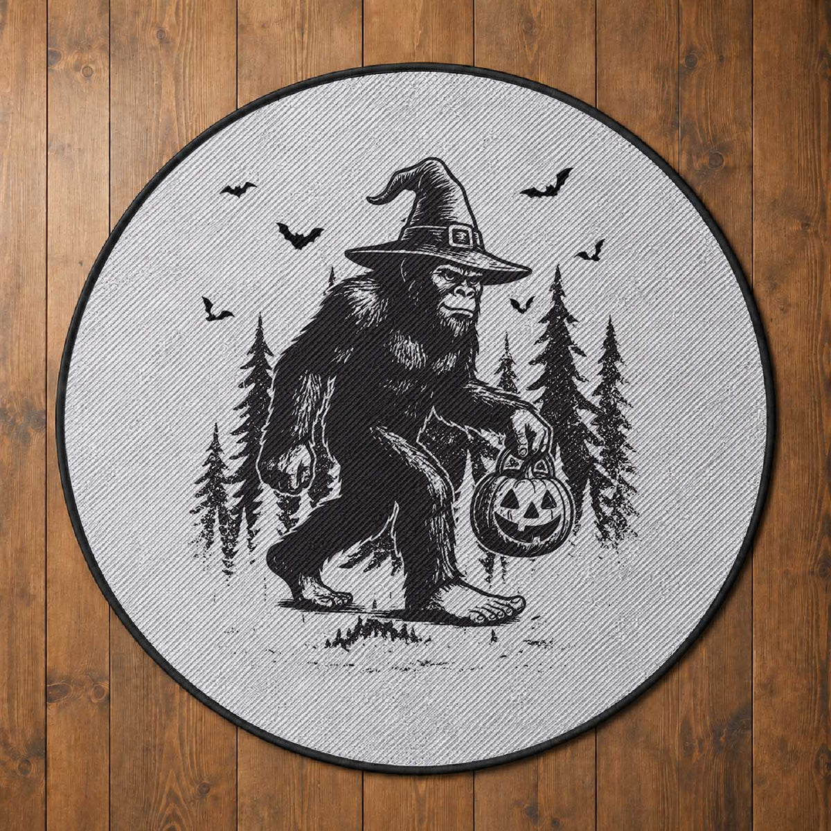 Funny Halloween Gift Round Rug Bigfoot Witch Costume
