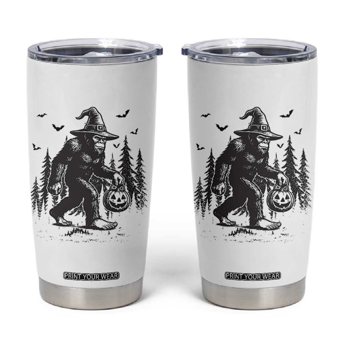 Funny Halloween Gift Tumbler Cup Bigfoot Witch Costume TS12 White Print Your Wear