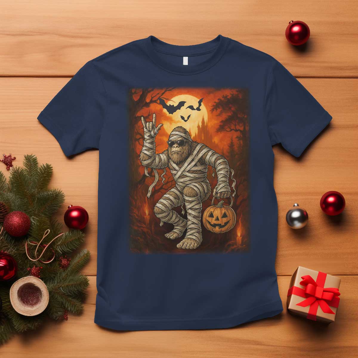 Halloween Mummy Bigfoot T Shirt Funny Cryptid Gift TS12 Navy Print Your Wear