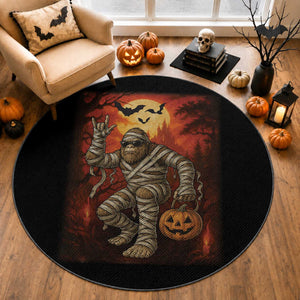 Halloween Mummy Bigfoot Round Rug Funny Cryptid Gift