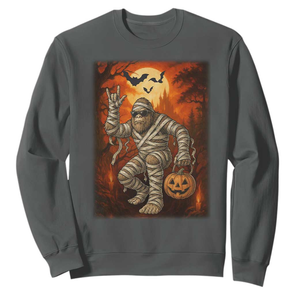 Halloween Mummy Bigfoot Sweatshirt Funny Cryptid Gift TS12 Dark Heather Print Your Wear