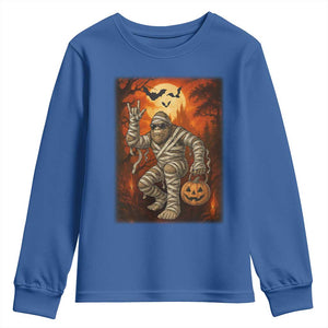 Halloween Mummy Bigfoot Youth Sweatshirt Funny Cryptid Gift TS12 Royal Blue Print Your Wear