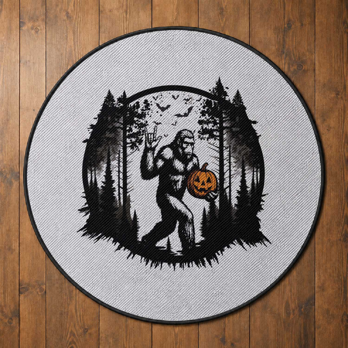 Funny Halloween Bigfoot With Jack O Lantern Round Rug