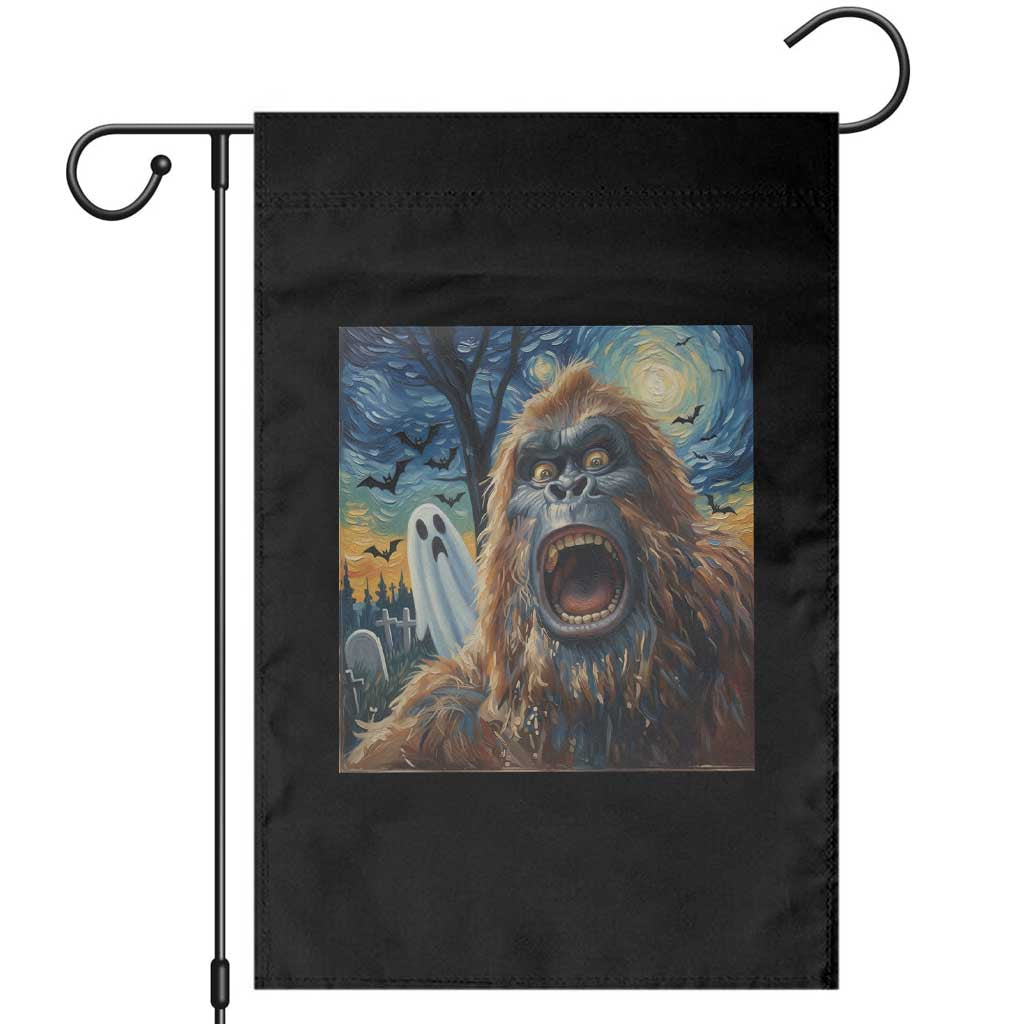 Funny Halloween Garden Flag Bigfoot Selfie With Ghost Starry Night Art TS12 Black Print Your Wear