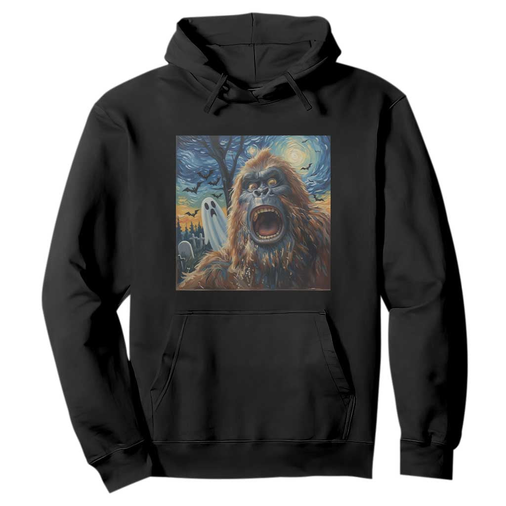 Funny Halloween Hoodie Bigfoot Selfie With Ghost Starry Night Art TS12 Black Print Your Wear