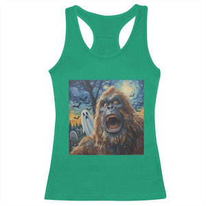 Funny Halloween Racerback Tank Top Bigfoot Selfie With Ghost Starry Night Art TS12 Irish Green Print Your Wear