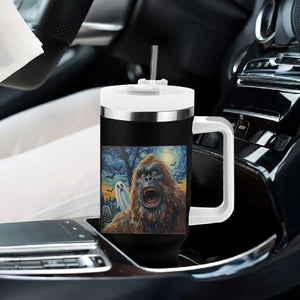 Funny Halloween Tumbler With Handle Bigfoot Selfie With Ghost Starry Night Art TS12 Print Your Wear