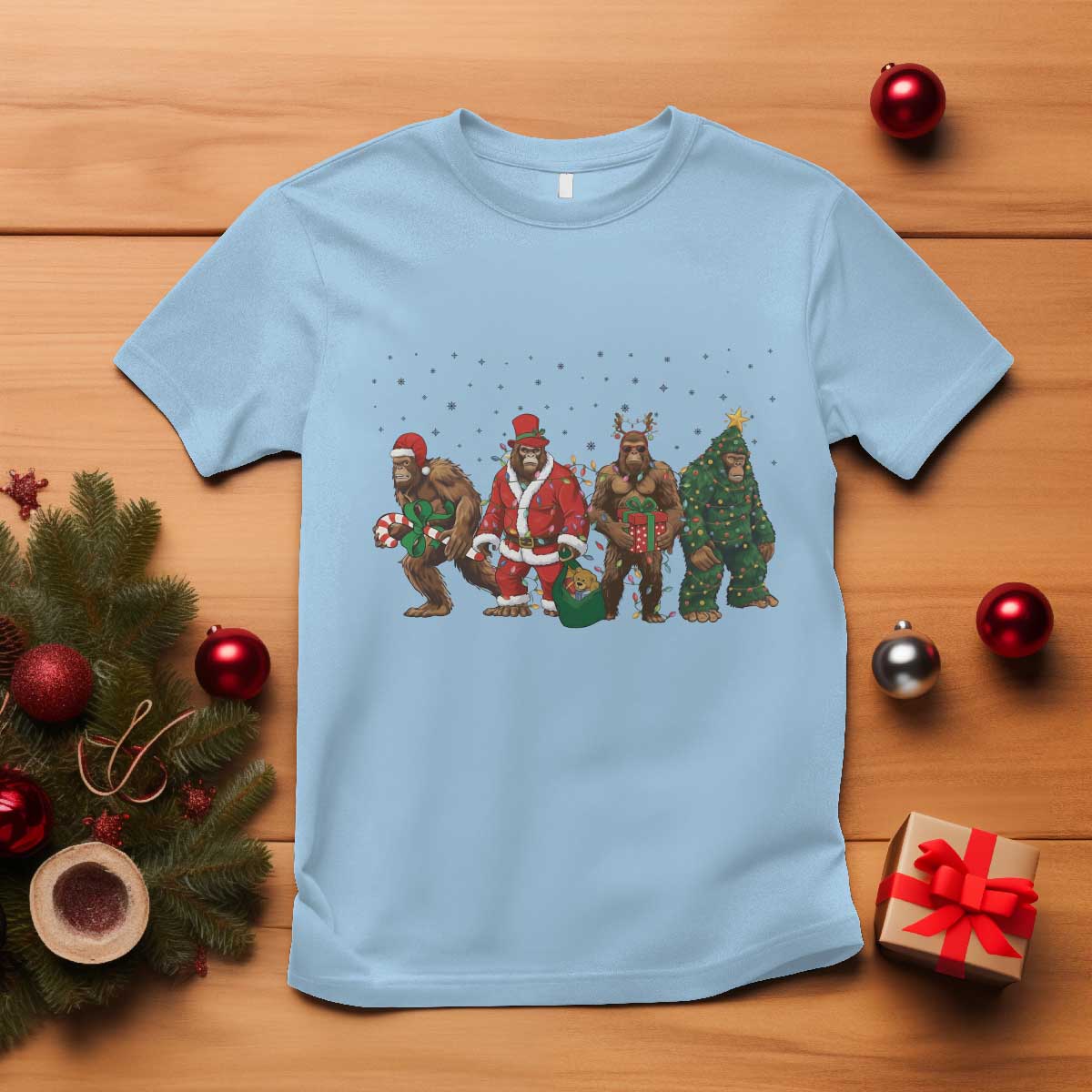 Bigfoot Christmas Cosplay T Shirt Funny Holiday Gift TS12 Light Blue Print Your Wear