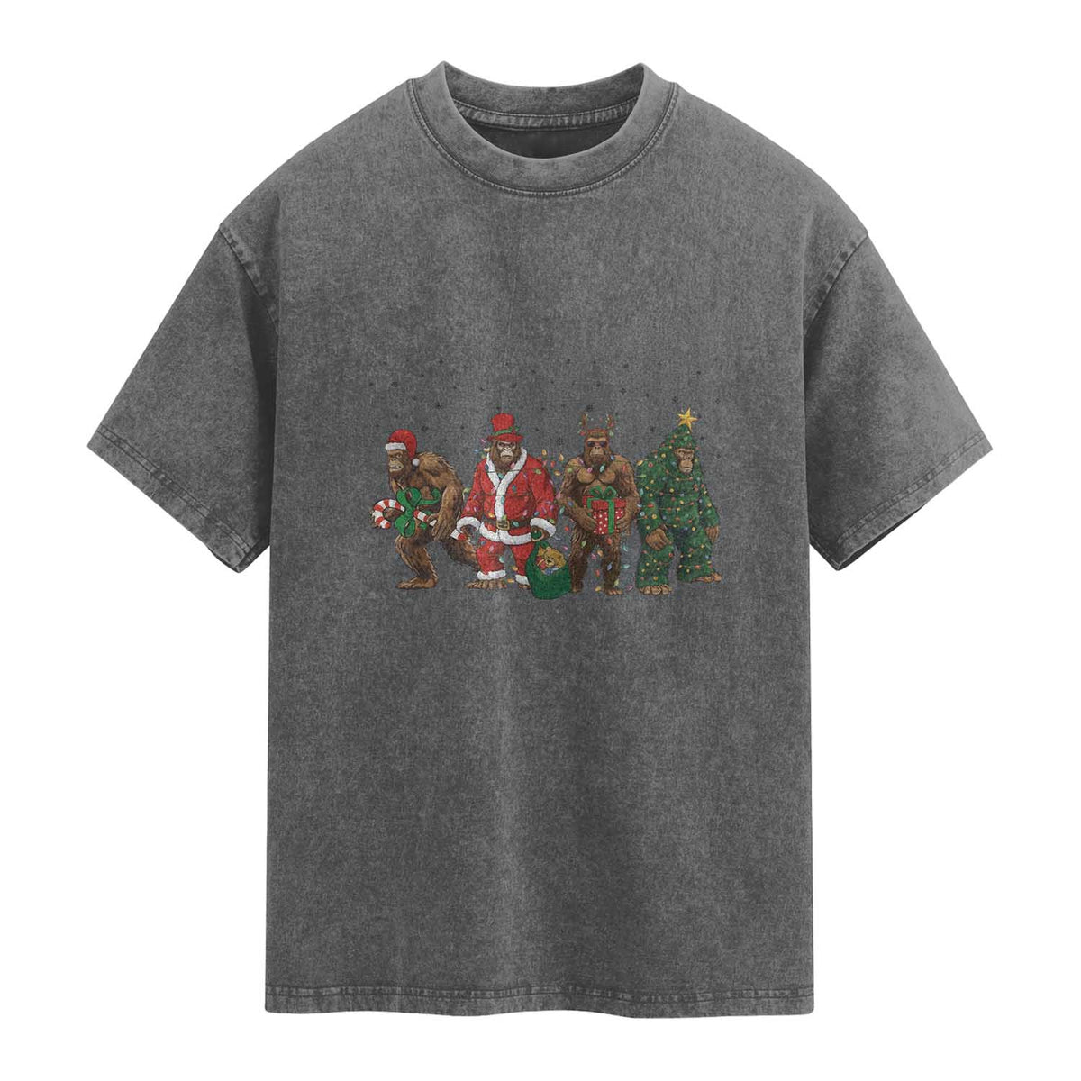 Bigfoot Christmas Cosplay Washed Cotton T-Shirt Funny Holiday Gift