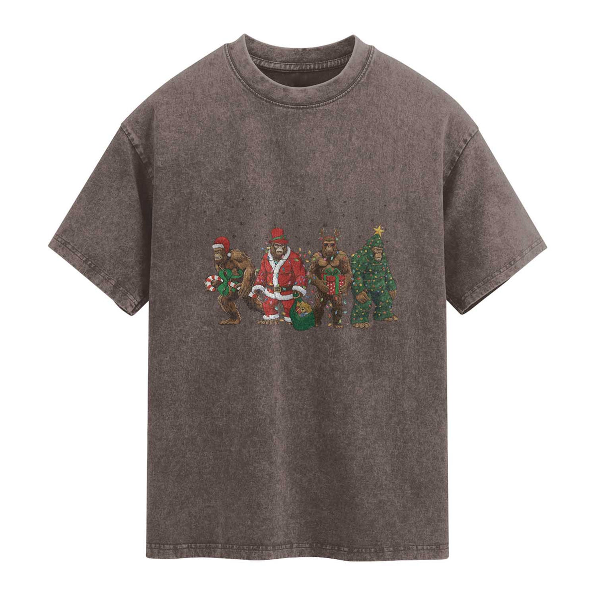 Bigfoot Christmas Cosplay Washed Cotton T-Shirt Funny Holiday Gift