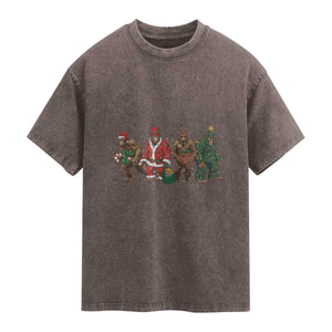 Bigfoot Christmas Cosplay Washed Cotton T-Shirt Funny Holiday Gift