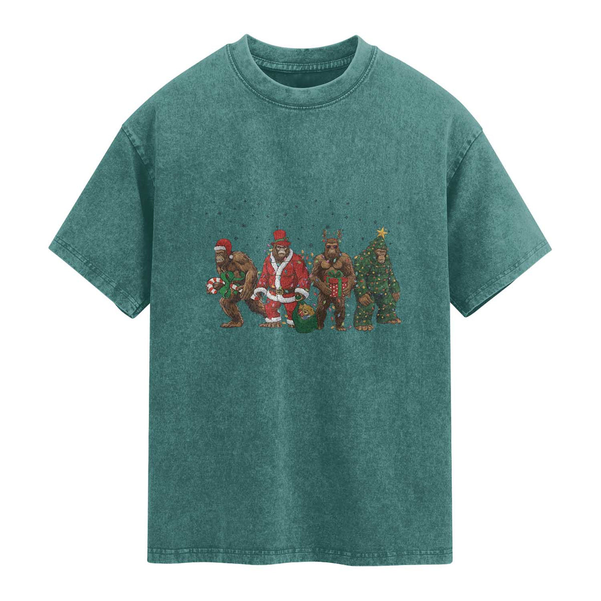 Bigfoot Christmas Cosplay Washed Cotton T-Shirt Funny Holiday Gift