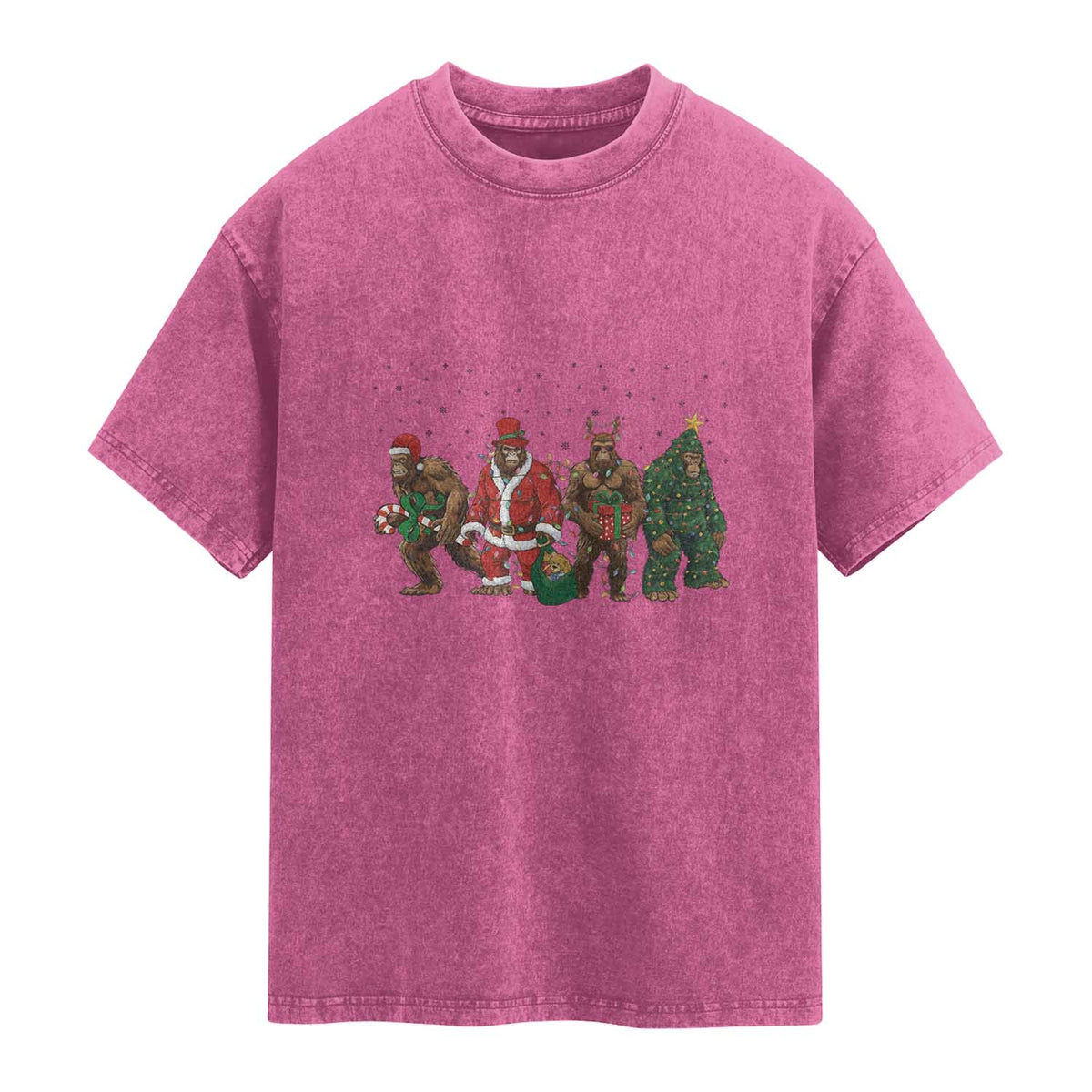 Bigfoot Christmas Cosplay Washed Cotton T-Shirt Funny Holiday Gift