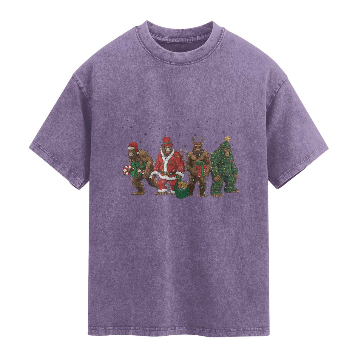 Bigfoot Christmas Cosplay Washed Cotton T-Shirt Funny Holiday Gift