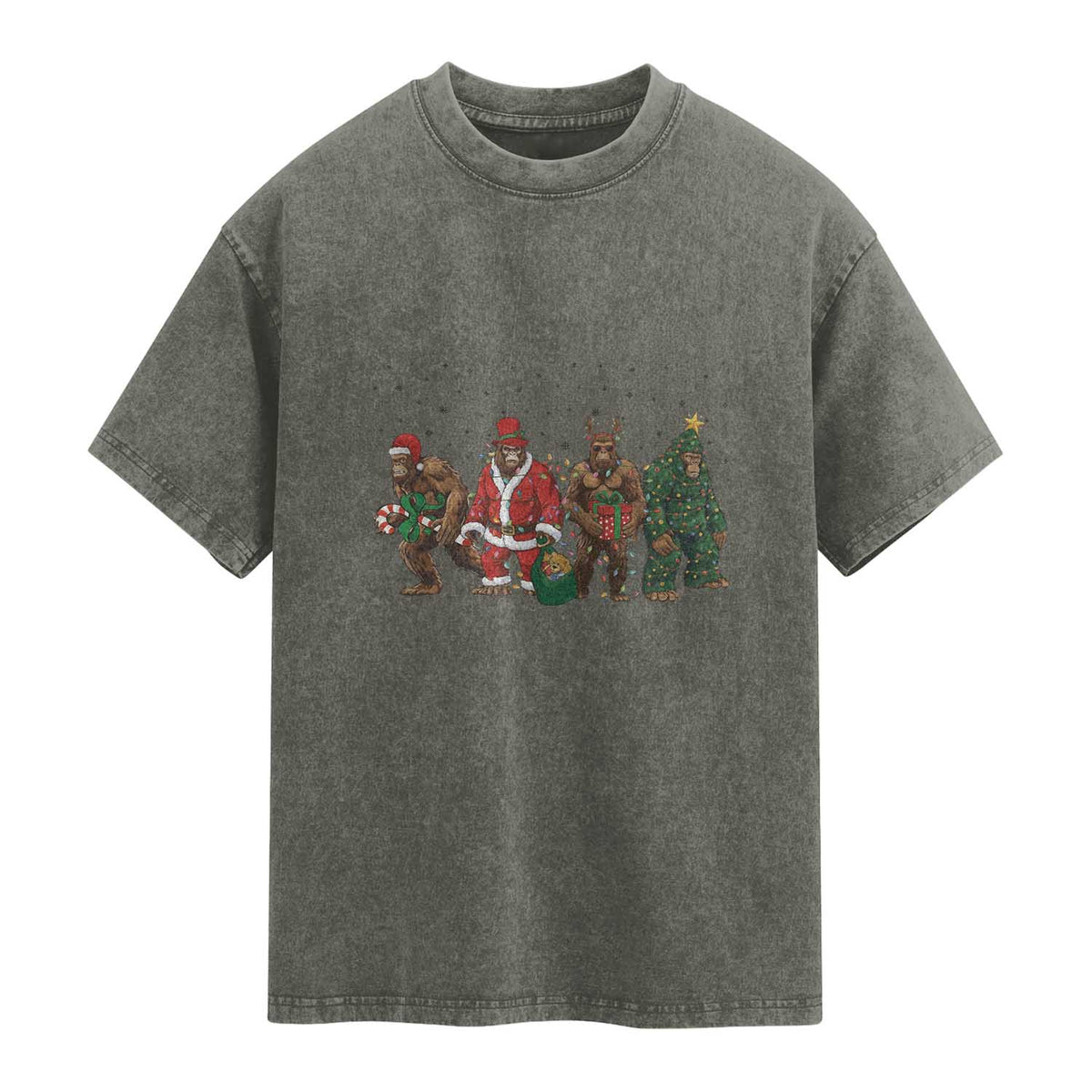 Bigfoot Christmas Cosplay Washed Cotton T-Shirt Funny Holiday Gift