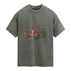 Bigfoot Christmas Cosplay Washed Cotton T-Shirt Funny Holiday Gift