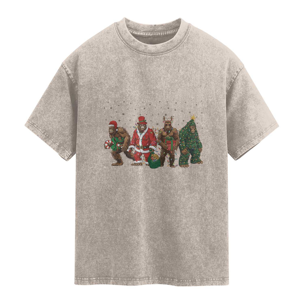 Bigfoot Christmas Cosplay Washed Cotton T-Shirt Funny Holiday Gift