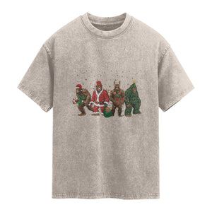 Bigfoot Christmas Cosplay Washed Cotton T-Shirt Funny Holiday Gift