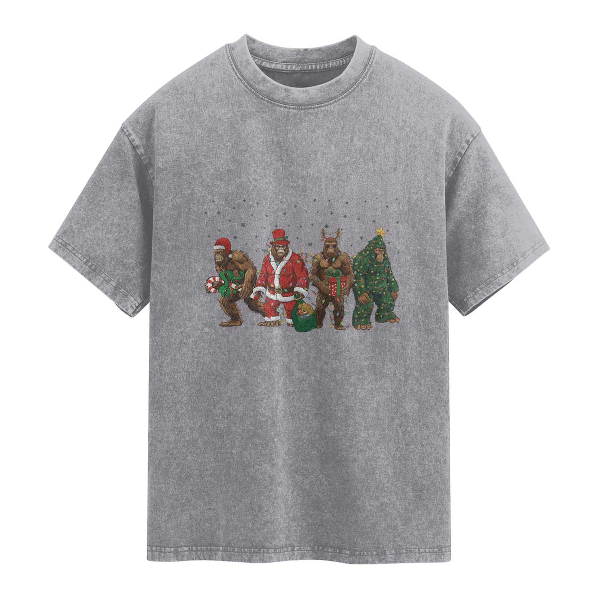 Bigfoot Christmas Cosplay Washed Cotton T-Shirt Funny Holiday Gift