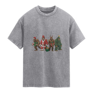 Bigfoot Christmas Cosplay Washed Cotton T-Shirt Funny Holiday Gift