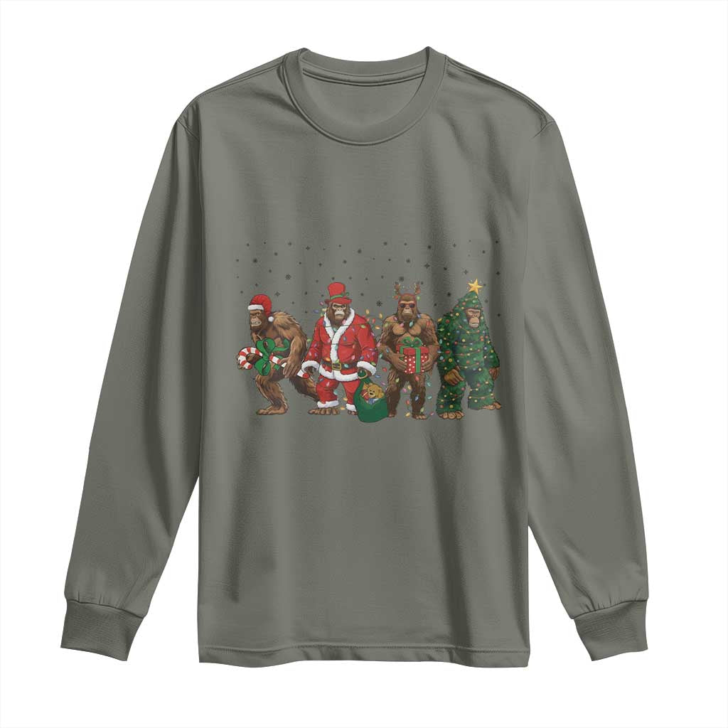 Bigfoot Christmas Cosplay Long Sleeve Shirt Funny Holiday Gift TS12 Military Green Print Your Wear