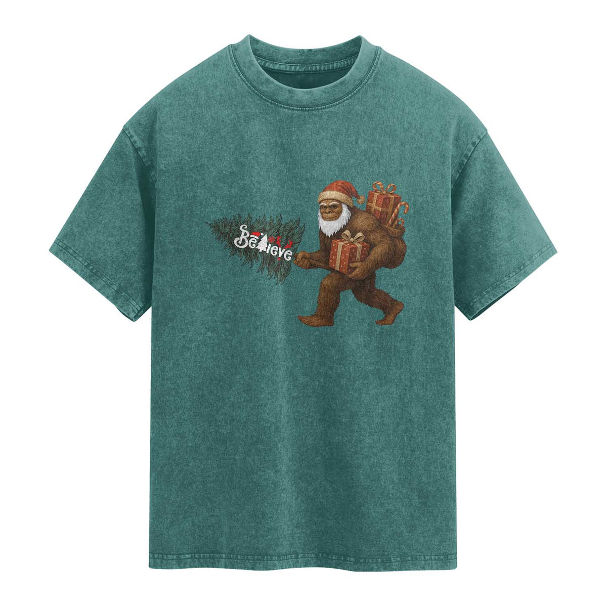 Believe Bigfoot Christmas Washed Cotton T-Shirt Sasquatch Holiday Gift