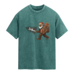 Believe Bigfoot Christmas Washed Cotton T-Shirt Sasquatch Holiday Gift